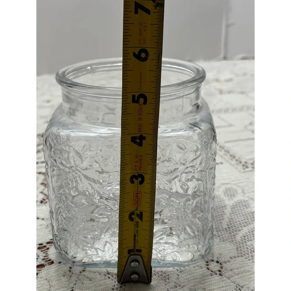 Princess House Fantasia Glass Canister Replacement Base Square‎ Floral Clear 5in